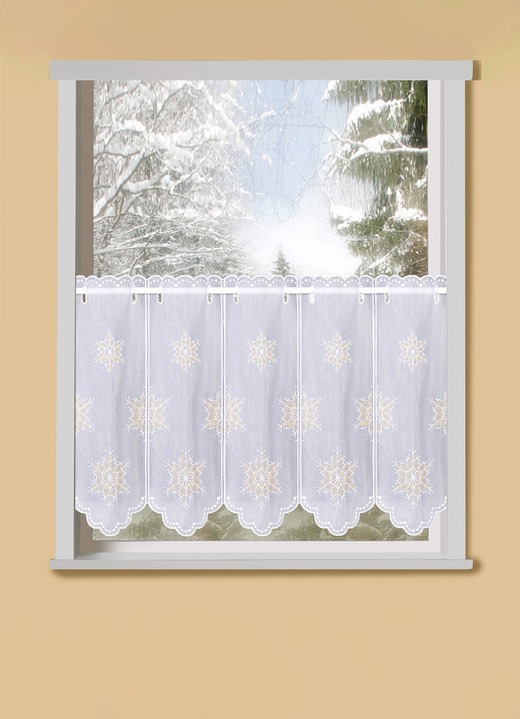 Landhaus & Küche - Kurzstore Schneeflocke, in Größe 661 (30x 96 cm ) bis 858 (60x128 cm ), in Farbe WEISS-GOLD Ansicht 1