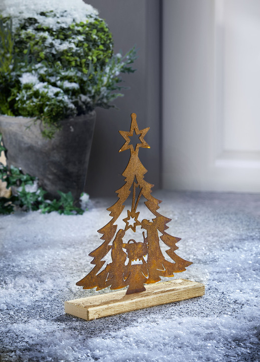 Weihnachten - Baumkrippe auf Fichtenholz, in Farbe ROST