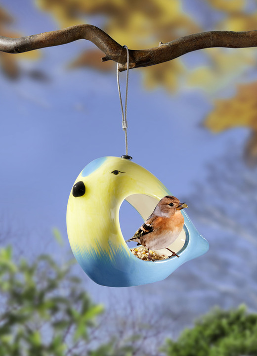 Winterlicher Garten - Handbemalte Futterstelle Vogel aus Keramik, in Farbe BLAU Ansicht 1