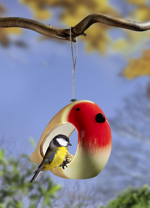 Winterlicher Garten - Handbemalte Futterstelle Vogel aus Keramik, in Farbe ROT Ansicht 1