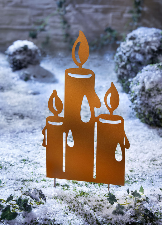 Weihnachten - Gartenstecker Kerzen aus Metall in Rost-Optik, in Farbe ROST
