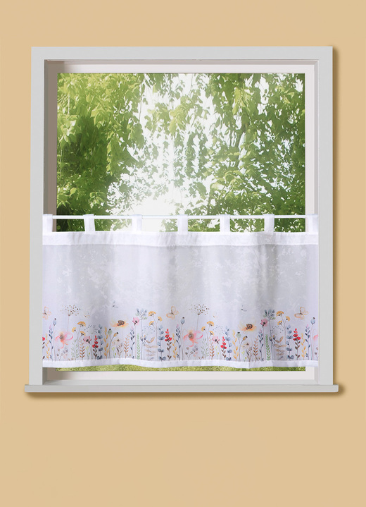 Landhaus & Küche - Kurzstore Blumenwiese mit Schlaufen, in Farbe WEISS-BUNT