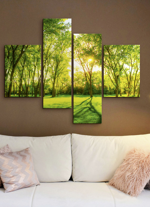 Landschaft - Leinwandbild auf Holzfaserplatte, 4-teilig, in Farbe GRÜN Ansicht 1