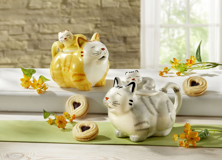 Wohnaccessoires - Tee-Kanne in Katzen-Form, in Farbe WEISS-ORANGE