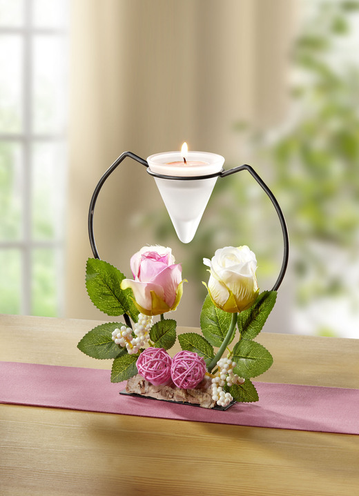 Wohnaccessoires - Teelichthalter mit Rosenblüten, in Farbe ROSA
