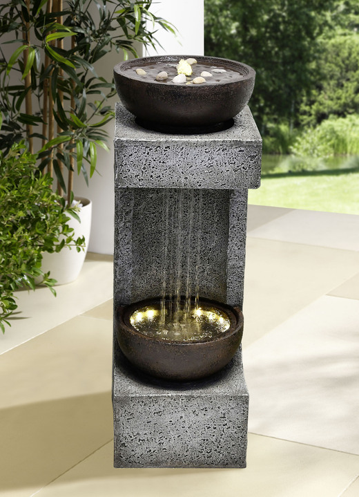 Gartendekoration - Gartenbrunnen mit 2 Schalen, DE-Version, in Farbe GRAU-BRAUN