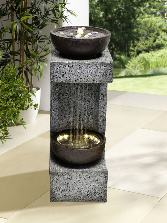 Gartendekoration - Gartenbrunnen mit 2 Schalen, DE-Version, in Farbe GRAU-BRAUN