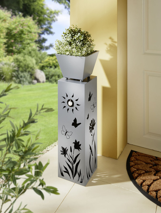 Gartendekoration - Pflanzsäule mit abnehmbarer Schale, in Farbe GRAU