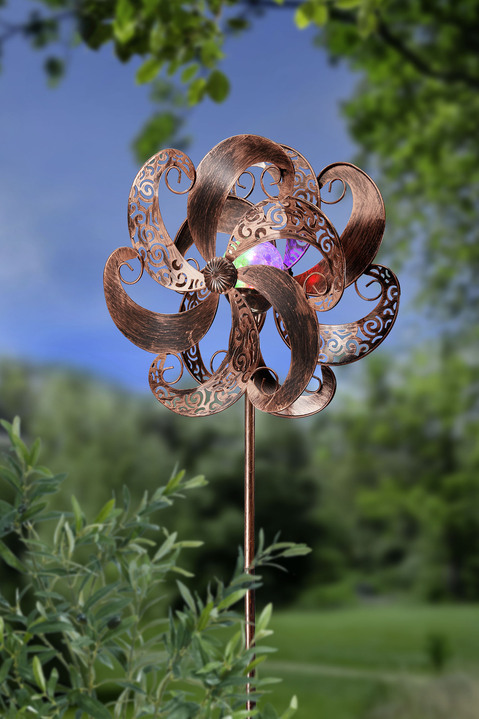 Leuchtende Dekoration - Doppel-Windrad aus Metall, in Farbe BRONZE