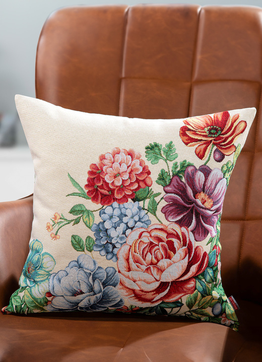Kissenbezüge - Gobelin-Kissenbezug Blumen mit Reißverschluss, in Farbe MULTICOLOR Ansicht 1
