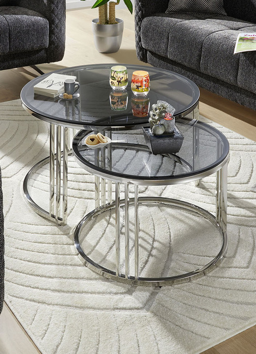 Kleinmöbel - Beistelltisch-Set, in Farbe SILBER-SCHWARZ