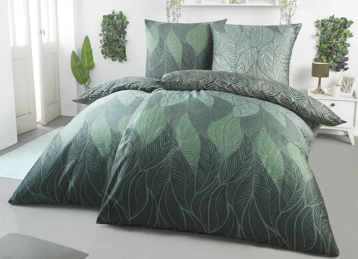 Bettwäschegarnituren - Bettwäsche-Garnitur, in Größe 112 (80/80 cm + 135/200 cm) bis 115 (80/80 cm + 155/220 cm), in Farbe TANNENGRÜN