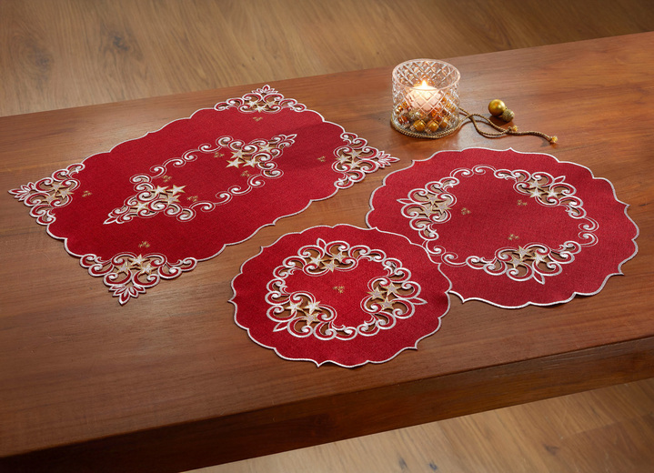 Tischdecken - Tischdecke mit aufwendigen Stickereien, in Größe 101 (Deckchen, 35x 50 cm) bis 404 (Kissenbezug, 40x 40 cm), in Farbe ROT Ansicht 1