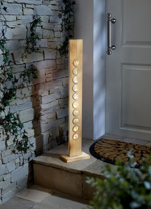 Gartendekoration - LED-Stele aus hochwertigem Kiefernholz, in Farbe NATUR