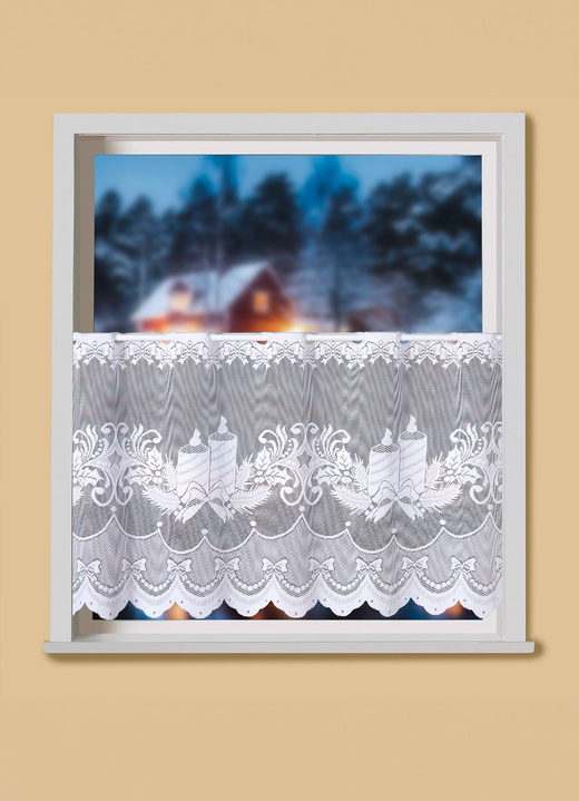 Landhaus & Küche - Kurzstore mit Stangendurchzug und gebogtem Abschluss, in Größe 860 (H50xB102 cm) bis 872 (H50xB138 cm), in Farbe WEISS Ansicht 1