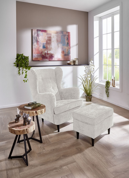 TV- & Relaxsessel - Ohrenbackensessel mit Hocker, in Farbe CREME Ansicht 1