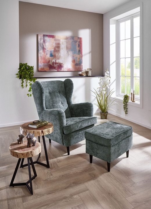 TV- & Relaxsessel - Ohrenbackensessel mit Hocker, in Farbe GRÜN Ansicht 1