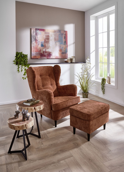 TV- & Relaxsessel - Ohrenbackensessel mit Hocker, in Farbe TERRA Ansicht 1
