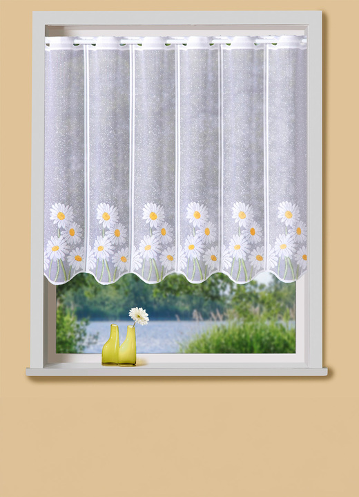 Landhaus & Küche - Kurzstore mit Stangendurchzug und gebogtem Abschluss, in Größe 856 (H60xB104 cm) bis 896 (H100xB164 cm), in Farbe WEISS-BUNT Ansicht 1