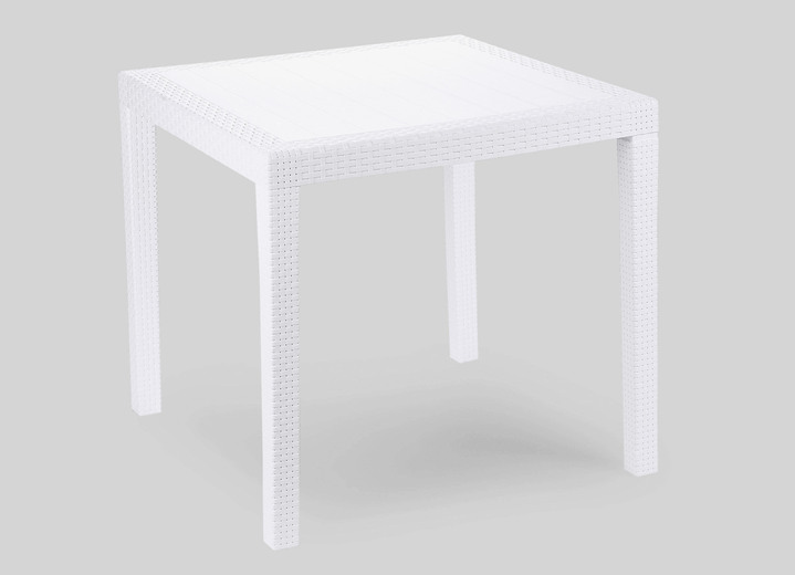 Gartenmöbel - Gartenmöbel-Serie mit attraktivem Rattan-Dekor, in Farbe WEISS, in Ausführung Tisch Quadratisch Ansicht 1