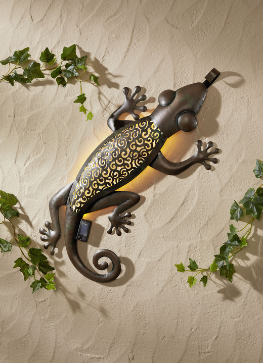 Leuchtende Dekoration - Solar-Gecko aus Eisen, in Farbe GRÜN-GRAU