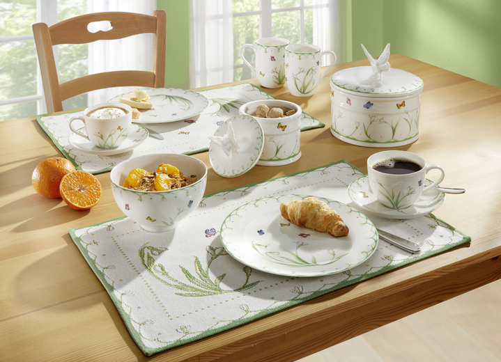 Gläser & Geschirr - Gedeck-Serie „Colourful Spring“- Frühstücksteller, in Farbe WEISS-GRÜN, in Ausführung Platzdeckchen Ansicht 1