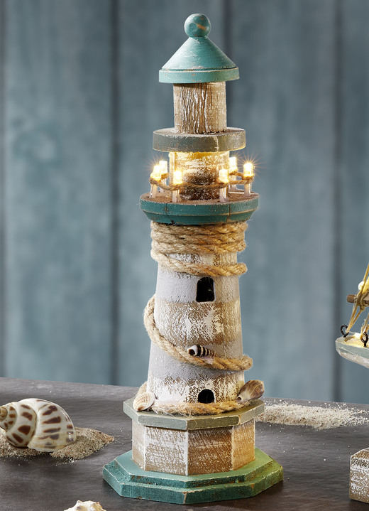 Wohnaccessoires - Beleuchteter Leuchtturm, in Farbe NATUR-BLAU