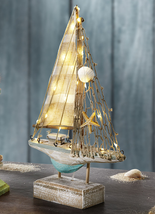 Wohnaccessoires - Beleuchtetes Fischerboot, in Farbe NATUR-BLAU