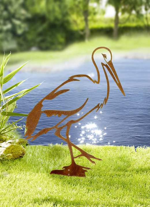 Gartendekoration - Gartenstecker Storch aus Spezialstahl, in Farbe ROST Ansicht 1