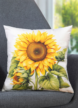 Herbstlicher Kissenbezug mit Sonnenblumen-Motiv
