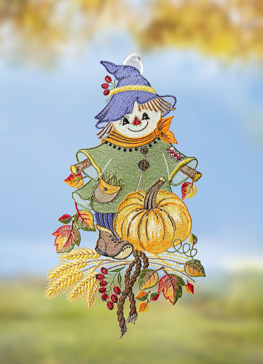 Herbstimpressionen - Fensterbild aus echter Plauener Spitze, in Farbe BUNT