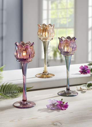 Teelichthalter, 3er-Set, aus Glas