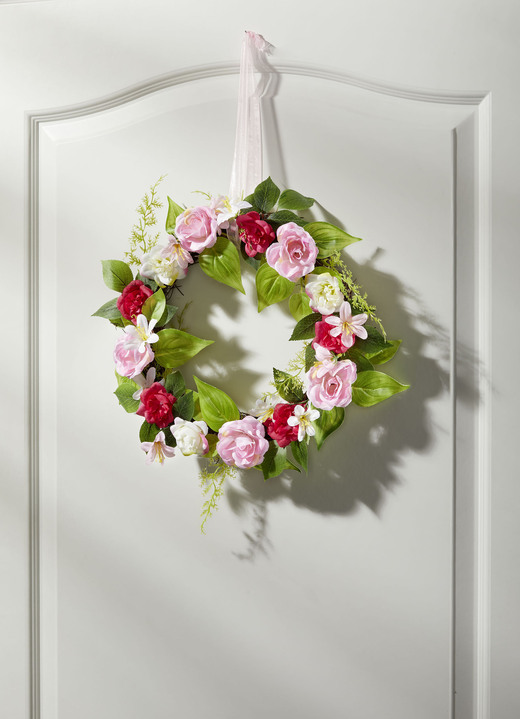 Kunst- & Textilpflanzen - Wandkranz, in Farbe GRÜN-ROSA-WEISS