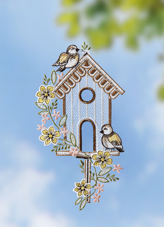 Fensterbild aus Plauener Spitze
