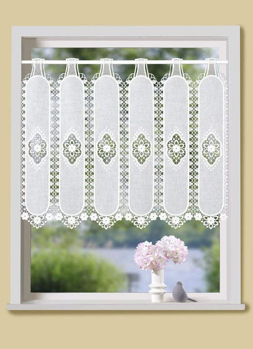 Landhaus & Küche - Kurzstore mit Stangendurchzug und gebogtem Abschluss, in Größe 661 (H30xB 84 cm) bis 859 (H70xB147 cm), in Farbe WEISS