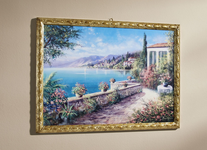 Landschaft - Bild mit goldfarbenem Holzrahmen, in Farbe GOLD-BUNT Ansicht 1