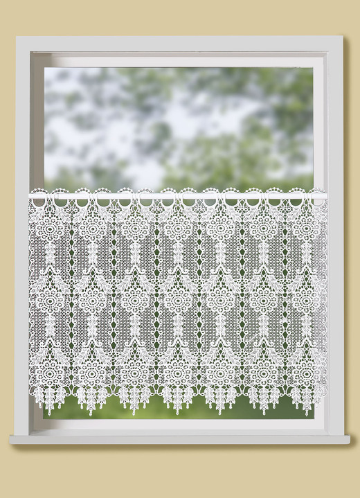 Landhaus & Küche - Kurzstore in Macramé-Optik, in Größe 785 (H48xB 80 cm) bis 791 (H48xB140 cm), in Farbe WEISS