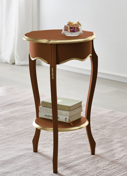 Kleinmöbel - Beistelltisch mit handgefertigten Applikationen, in Farbe NUSSBAUM-GOLD Ansicht 1