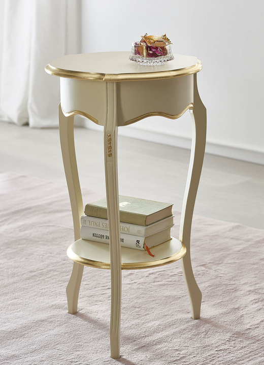 Kleinmöbel - Beistelltisch mit handgefertigten Applikationen, in Farbe WEISS-GOLD Ansicht 1