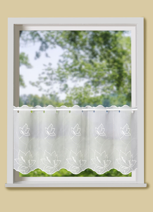 Landhaus & Küche - Kurzstore mit aufwendiger Plauener Stickerei, in Größe 786 (H40xB 80 cm) bis 858 (H55xB128 cm), in Farbe ECRU-ECRU Ansicht 1