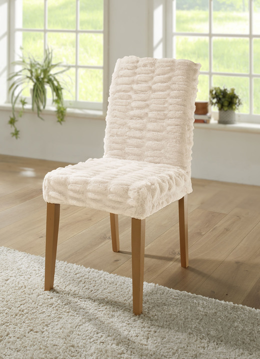 Sessel- & Sofaüberwürfe - Stuhlbezüge aus Fellimitat, in Farbe CREME Ansicht 1