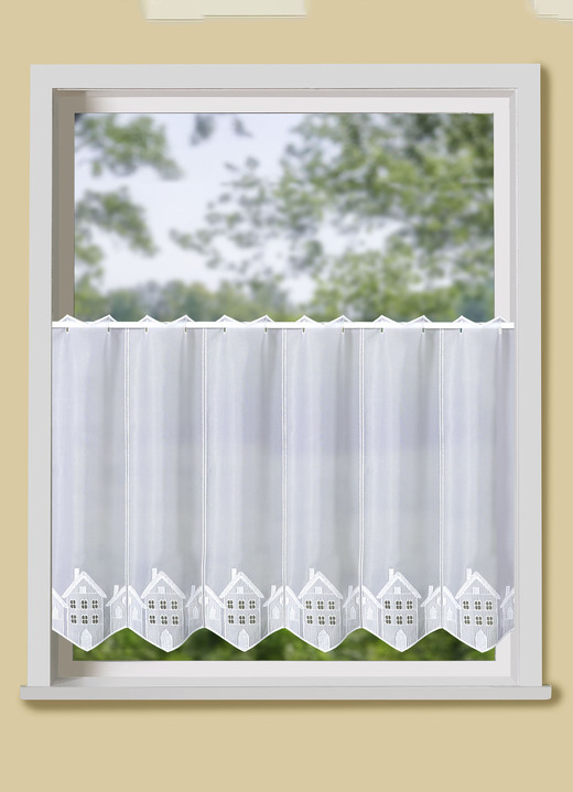 Landhaus & Küche - Kleinfenster-Store mit hochwertiger Plauener Stickerei, in Größe 856 (H 60xB 95 cm) bis 896 (H120xB160 cm), in Farbe WEISS Ansicht 1