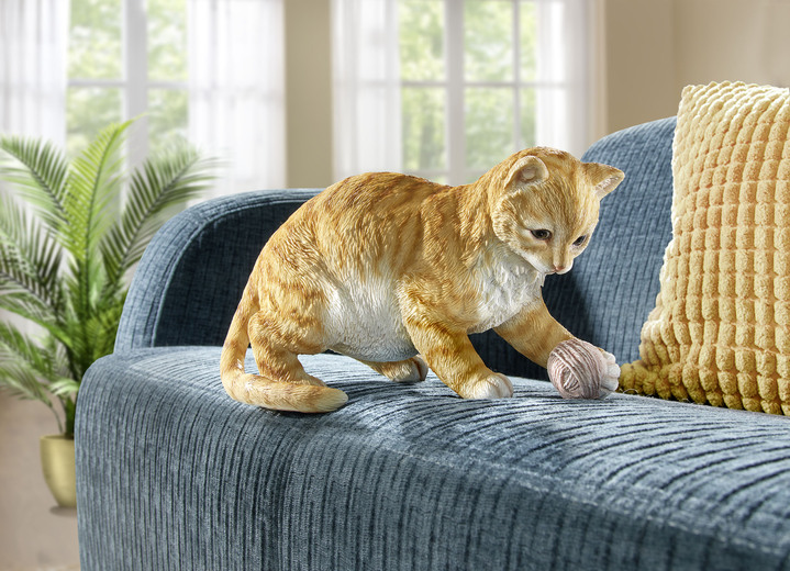 Figuren - Katze mit Wollknäuel, in Farbe ORANGE-WEISS