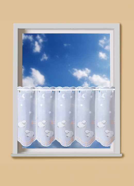 Landhaus & Küche - Kurzstore mit hochwertiger Plauener Stickerei, in Größe 856 (H45xB 96 cm) bis 860 (H45xB160 cm), in Farbe WEISS-BUNT Ansicht 1