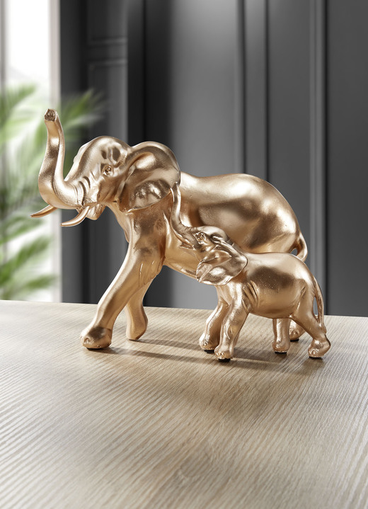 Figuren - Bemalte Elefantenmutter mit Kind, in Farbe GOLD