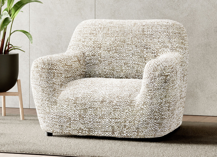 Sessel- & Sofaüberwürfe - Bi-elastische Mikrofaser-Stretchbezüge, in Größe 101 (Sesselbezug) bis 105 (TV-Sessel-Bezug), in Farbe BEIGE Ansicht 1