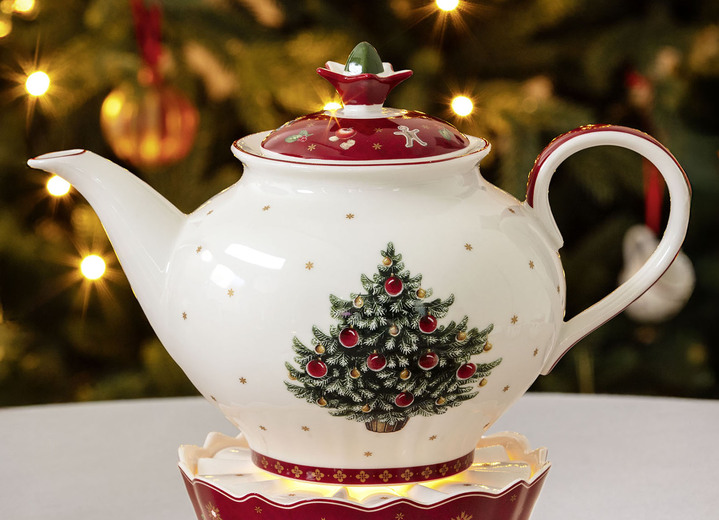 Villeroy & Boch - Kanne und Stövchen von Villeroy & Boch, in Farbe WEISS-GRÜN-ROT, in Ausführung Kanne mit Deckel Ansicht 1