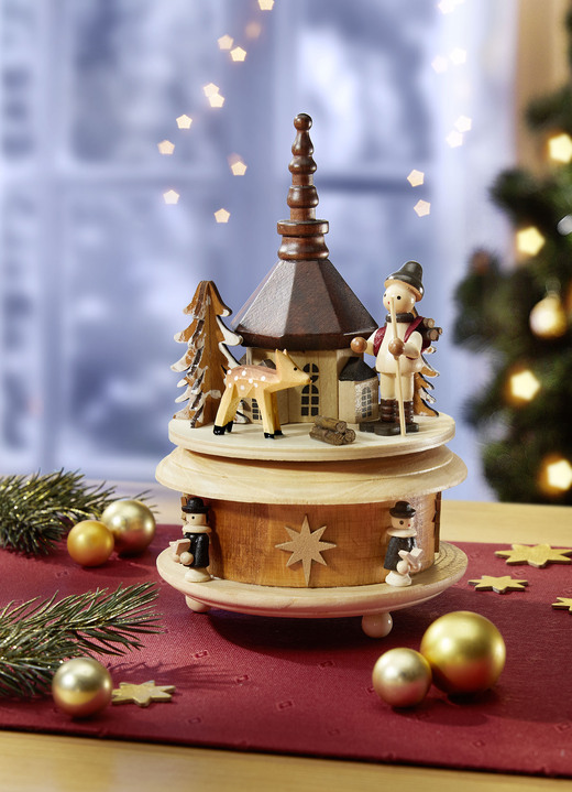 Weihnachtliche Dekorationen - Spieldose Seiffener Kirche mit 18-stimmigem Spielwerk, in Farbe NATUR-BRAUN