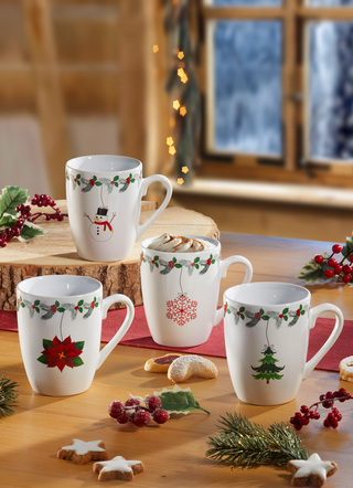 Weihnachtstassen aus Steingut, 4er-Set