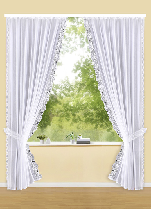 Klassisch - Raffgardinen-Garnitur mit Automatikfaltenband, in Größe 347 (H125xB145 cm) bis 458 (H245xB145 cm), in Farbe WEISS